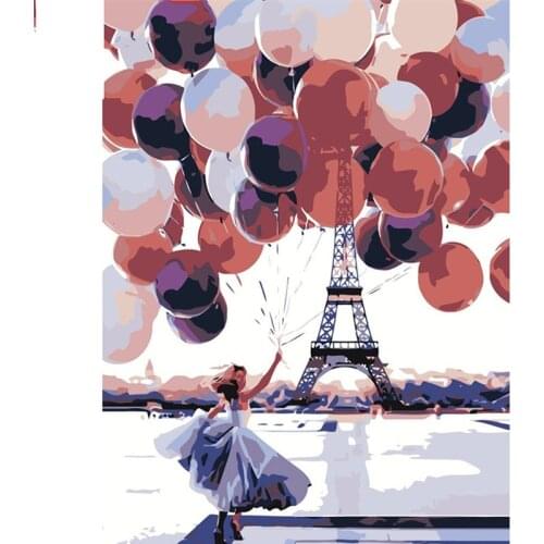 Painting By Number 40x50 50x65CM Balloon Tower Girl Figure Wall Art Gift DIY Pictures By Numbers Canvas Kits Home Decoration