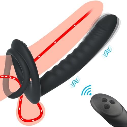 Penis Ring Vibrator Male Wearable USB Charging Wireless Remote Control Double Lock Fine Ring Vibration Threaded Penis Anal Plug