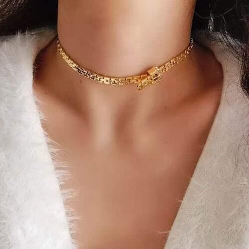 Brass With 18K Gold Watch Band Knot Choker Necklaces Women Jewelry Runway T Show Party Rare Top Japan Korea Fashion