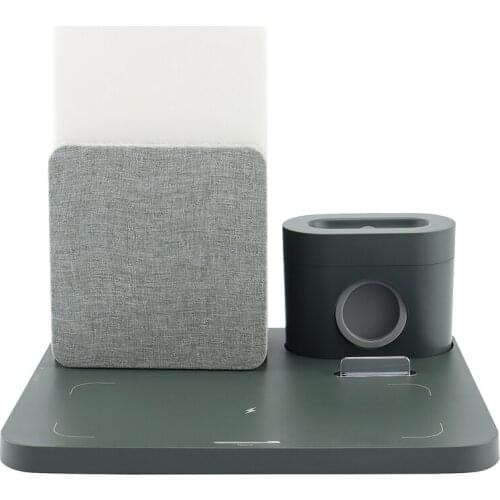 Multi Function Qi Wireless Charger Stand for Phone Watch Table Lamp Time Alarm Clock Fast Charger Station, Dark Green