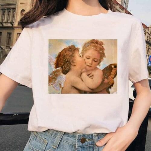 Ulzzang Fashion Kawaii Angel Printed Women T-shirts Summer Short Sleeved O-neck Casual Clothing