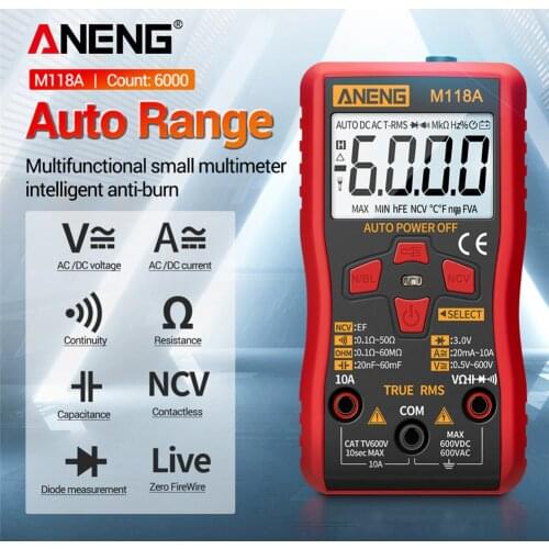 ANENG M118A Multimeter 6000 Counts Auto Ranging True RMS AC/DC Electrical Voltage Current Meter NCV Tester Capacitance Meter