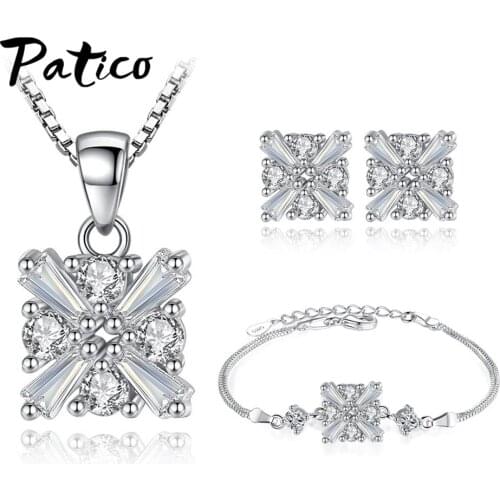 Elegant 925 Sterling Silver Jewelry Sets For Women Pendant Necklaces Drop Earrings AAA Cubic Zirconia Wedding Gift
