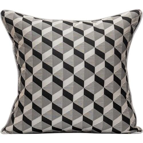 DUNXDECO Cushion Cover Decorative Square Pillow Case Modern Art Simple Abstract Gray Black Geometric Jacquard Sofa Chair Coussin