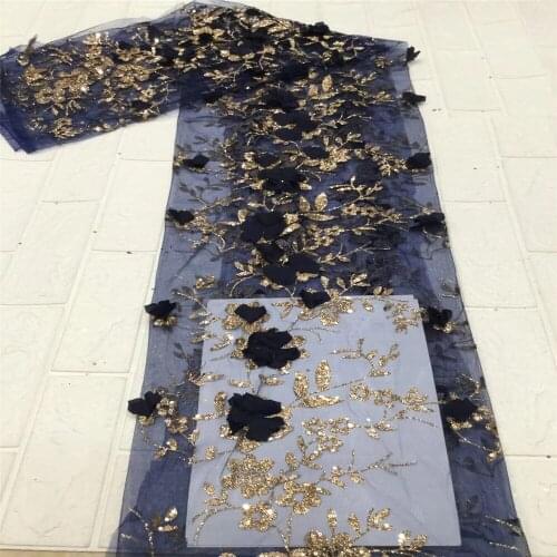 Nigerian Lace Fabric 2021 Latest High Quality Royal Blue Sequins Lace Fabric Embroidered 3D Lace African Sequins Lace xc21-45