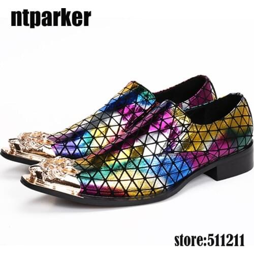 Ntparker 2020 New Fashion Golden Steel Toe Leather Dress Shoes Men Mixed Colors Oxford Shoes for Men Party and Wedding Shoes