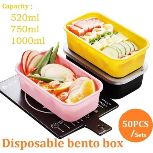 Disposable Fruit Salad Sushi Takeaway Packaging Plastic Fast Food Box 1000ml Rectangular Sushi Box 50PCS