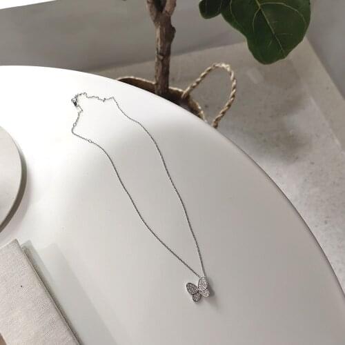 Solid 925 Sterling Silver Butterfly Necklace for Women Teen Girls CZ Zircon Korean Cute Jewelry 2021 Dropshipping