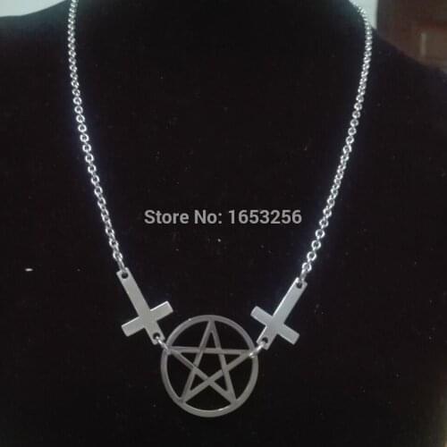 24'' Stainless Steel INVERTED CROSS & PENTAGRAM NECKLACE - goth deathrock steampunk biker satanic NEW