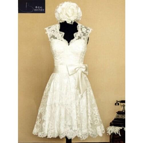 BRITNRY Lace Vestido De Noiva 2018 Short Wedding Dresses Beach Knee Length Backless Boho Wedding Dress