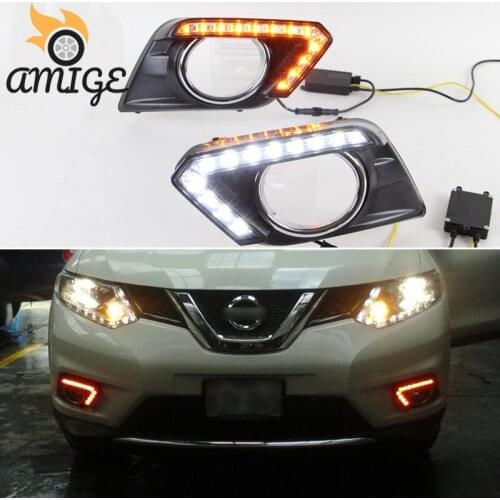 LED DRL Daytime Running Light For Nissan X-trail Xtrail T32 2014 2015 2016 Yellow Signal Turning Daylight 12V Car Driving Lamps