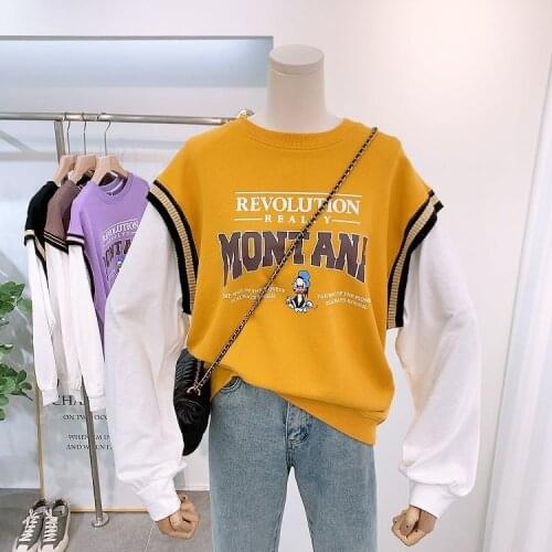 Printed Duck Stitching Long-Sleeved Sweater for Female Students Youthful-Looking Loose Casual Top Trendy 2021 New Autumn