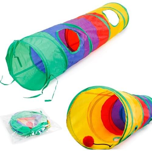 Pet Tunnel Funny Play Cave Cat Rainbow Tunnel Brown Foldable 2 Holes Cat Tunnel Kitten Toys Wholesale Rabbit Tunnel Cat Game