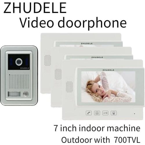 ZHUDELE 7" video intercom system doorbell night vision 700tvl door camera waterproof unlock for villa home video door phone 1V3