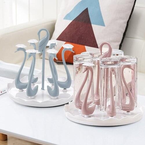 Rotatable Creative Swan Shape Cup Drain Rack Glass Plastic Cup Holder Kitchen Room Storage Shelf Upside Down Draining Rack