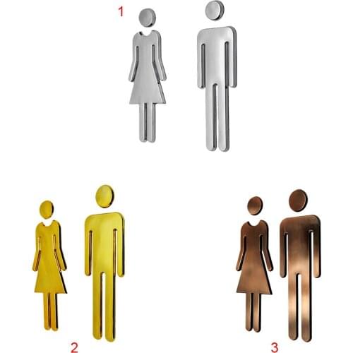 WC Wall Stickers Toilet Signs Restroom Washroom Signage Plaque Mirror Surface Man & Woman, 3 COLOR