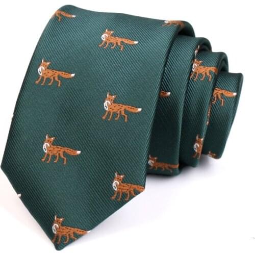 7CM Green Tie Gentleman Fox Animal Jacquard Ties High Quality Fashion Formal Tie For Men Business Suit Work Necktie Gift Box