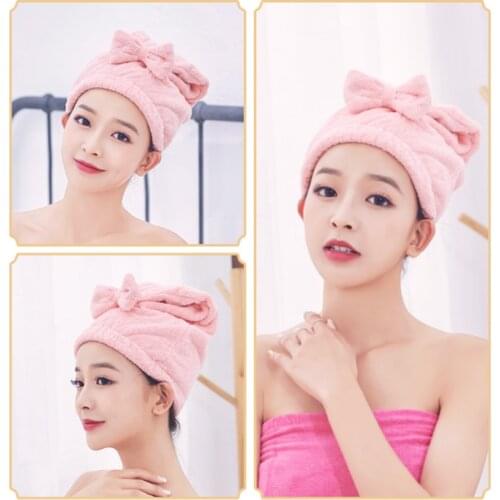 ZhangJi Cute Hair Shampoo Towel Dry Cap Microfiber Hair Towel Turban Drying Absorbent Towel Bathroom Bowknot Hair Quick Dry Hat