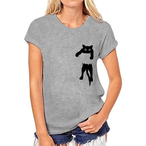 Tshirt Cat Print Women Short Sleeve Tops Shirt Casual Summer Loose Shirts Camiseta Mujer Pullover Top Women Harajuku Blasus 2021