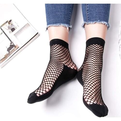 Women Fishnet Socks Sexy Grid Short Socks Black Thin Hollow Lattice Geometry Summer Breathable Net Socks Mesh