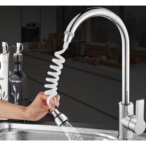 Kitchen Faucet Extension Extender 360 Rotatable Long Hose Portable Pullable Foaming Bathroom Shower Faucet Spring Tube White 1PC