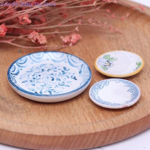 3pcs/set Miniature Dollhouse Flower Patten Ceramic Tableware Kitchen Accessories Doll Accessories
