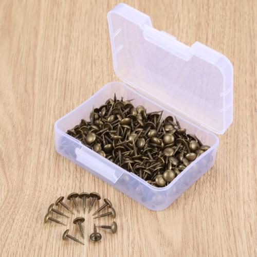 300pcs+ Storage Box Upholstery Nails Iron screw Studs Vintage Pin Thread Tacks Antique Bronze 8*15mm Sofa Jewelry Case Doornail