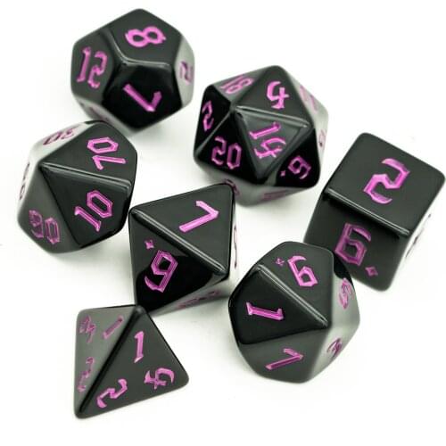 Poludie 7Pcs/Set DND Dice Set Pink Sickle Font Polyhedral Dice D4 D6 D8 D10 D% D12 D20 for Role playing Game D&D RPG MTG Dice
