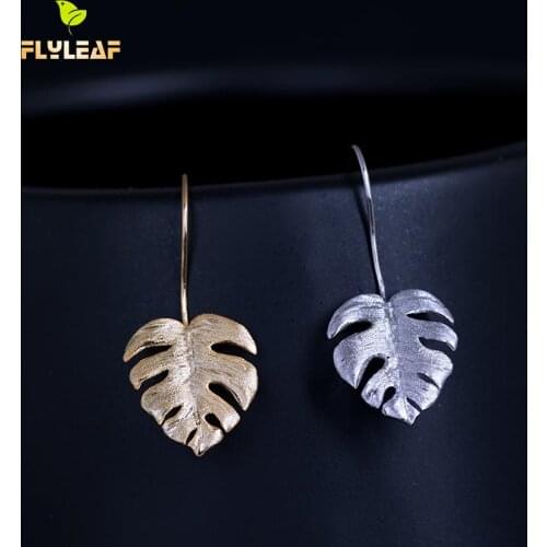 925 Sterling Silver Monstera Drop Earrings For Women Ethnic Style Female 18k Gold Fine Jewelry Flyleaf New Arrival
