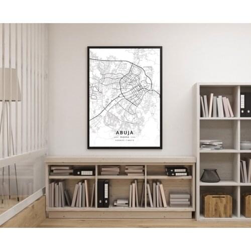 Abuja Lagos Niamey Nigeria World City black and whitemap poster print unframe poster office decoration