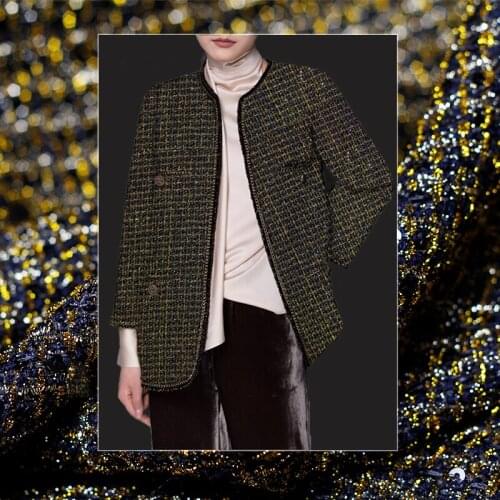 White waxberry France Black Golden Tweed Fabrics Garment Material Autumn Women Jacket Suits Coat Sewing Cloth Tailor Freeshippin