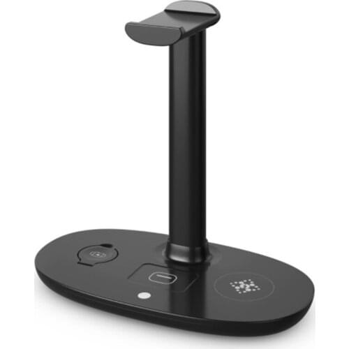 For IPhone 12/12 Pro Wireless Charger 4 in 1 Fast Charging Speed Headset Holder for Apple Watch/ (Black)