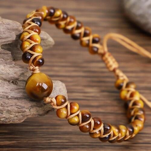 Handmade DIY Natural Stone Charm Warp Bracelet Blue Tiger Eye Stone Beads String Braided Yoga Bracelet Bangle Women Men Jewelry