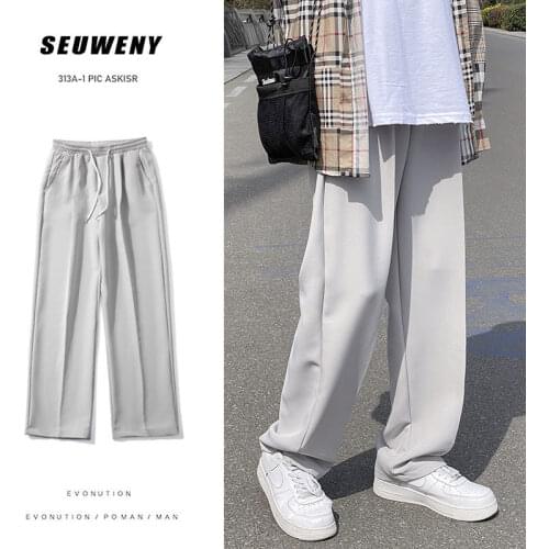 Spring Summer Wide-leg Pants Mens Fashion Drawstring Casual Pants Men Streetwear Korean Straight-leg Pants Mens Dress Pants