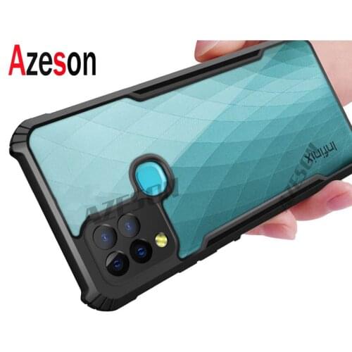 Azeson For Infinix Hot 10s Case Transparent Acrylic PC+TPU Soft Frame Hybrid Shockproof Cover for Infinix Hot 10T Hot 10s NFC
