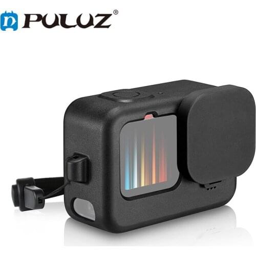 PULUZ for GoPro HERO9 Black Silicone Protective Case Side Interface Cover with Wrist Strap Lens Cover Action Camera Accessories