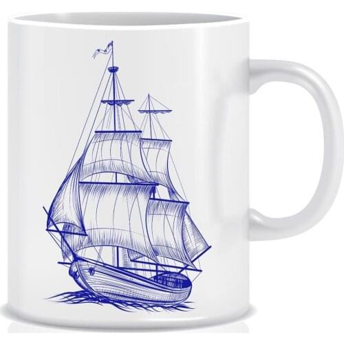 Custog Porcelain Mug Fun Design For Coffee Funny Gifts for Women and Men 12oz Ship Sea