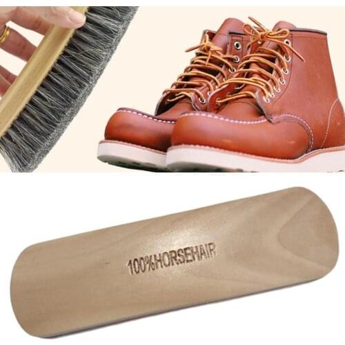 Wooden Shoes Brush Handle Natural Bristle Horse Hair Shoe Shine Buffing Cleaning Brush Polishing Tool Cleaning Gadget