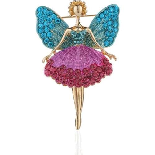 Enamel Pin Dance Girls Wing Crystal Brooch Dress Ballet Pins and Brooches Wedding Jewelry for Women Female Suit Coat Accessories