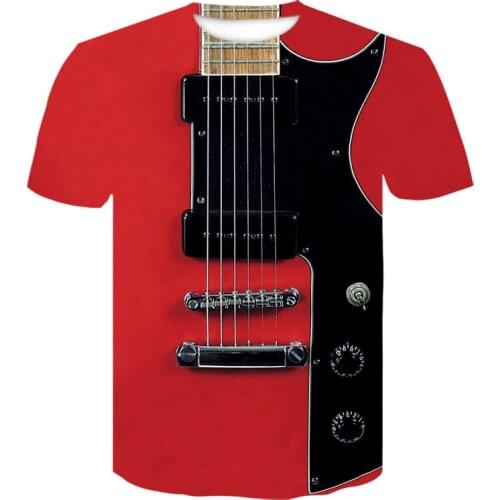 2021 New red Music Symbol Graphic 3D Printed T-Shirt Guitar Gothic O-Neck t shirt Breathable Short-Sleeved Casual t-shirts