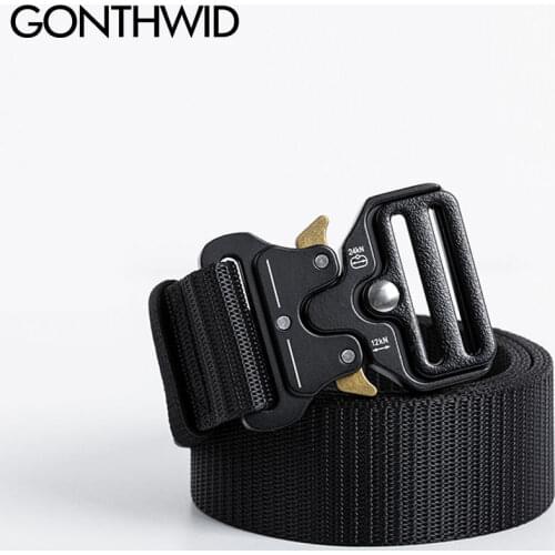 GONTHWID Automatic Metal Buckle Adjustable Tactical Belts Streetwear Men Hip Hop Fashion Harajuku Military Nylon Waist Belt
