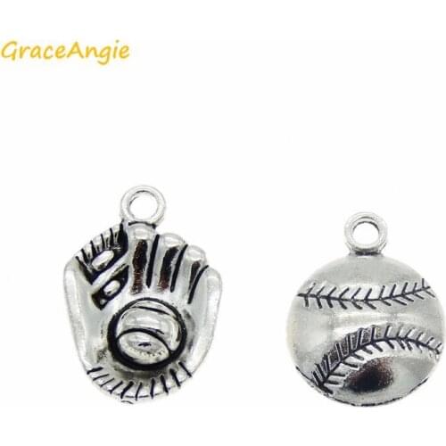 GraceAngie 6pcs 3sets Tone Base Ball with Mitts Sport Goods Metal Pendant Mini Charm for DIY Sporty Jewelry Key Chain