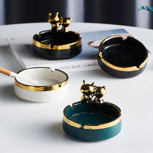 Nordic Ceramic Phnom Creative Ashtray Golden White Decoration Office Living Room Round Cute Portable Home Ash Tray Accessories