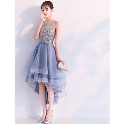 Short Front Long Back Evening Dresses 2018 New Stylish Beading Birthday Party Dress Sleeveless Prom Gowns vestido de festa