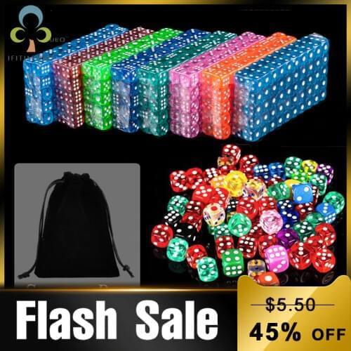 30Pcs Portable Table Games Dice 14MM Acrylic Round Corner Board Game Dice Party Gambling Game Cubes Digital Dices with Bag GYH