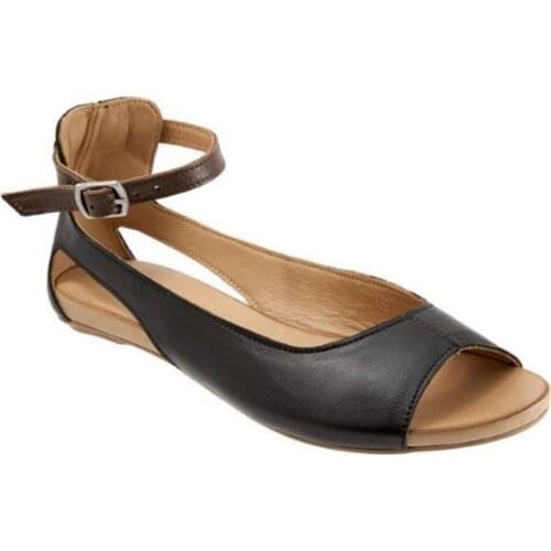 Summer Sandals Women Shoes Plus Size Flats Sandals Female Casual Peep Toe Leather Slip On Ankle Strap Sandalias Flip Flops Girl