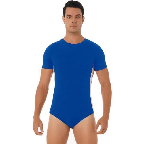 Summer Man One-Piece Swimwear Sleepwear Sportwear Breathable Round Neck Short Sleeves Press Buttons At Crotch Bodysuit Leotard