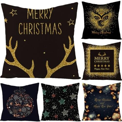 Single-sided Printing Linen Gold Black Cushion Cushion Cover 2019 New Christmas Throw Pillow Case Home Decoration Accessories