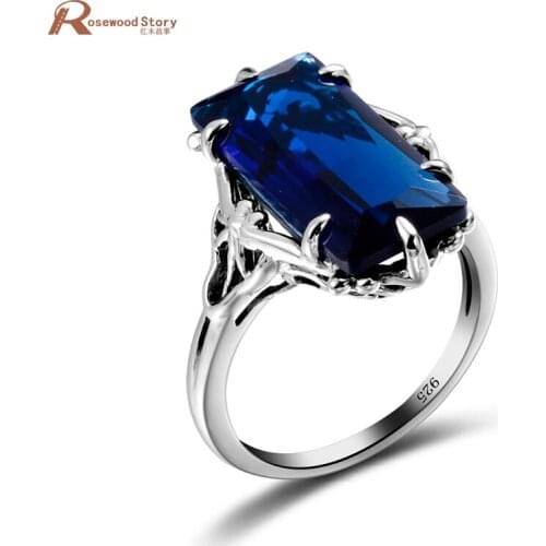 Classical Jewelry 925 Sterling Silver Ring Created Sapphire Stone Princess Wedding Ring Women Vintage Engagement Rings Size 4-11