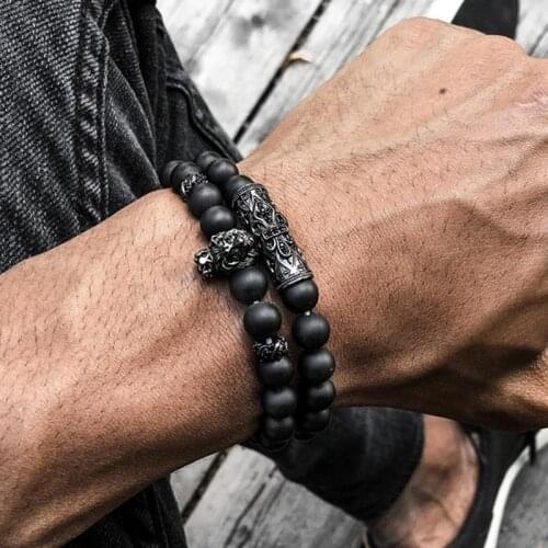 2pcs/set Lion Men Bracelet 2020 Hot Fashion Pave Cubic Zirconia Tube Charm Stone Bead Bracelet For Men Jewelry Gift